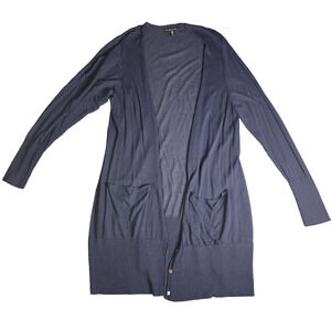 Eileen Fisher Cardigan Women's Navy Knit Rib Trim Pockets Button Sweater - 1X